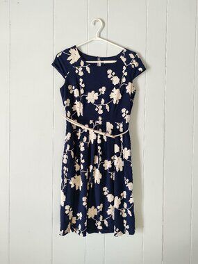 Ricki's Navy & White Floral Patterned Dress with Belt